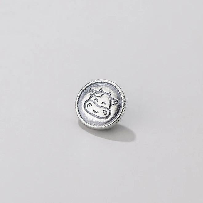 925 Sterling Silver Cow Animals Button Charms DIY Necklace Making Finding