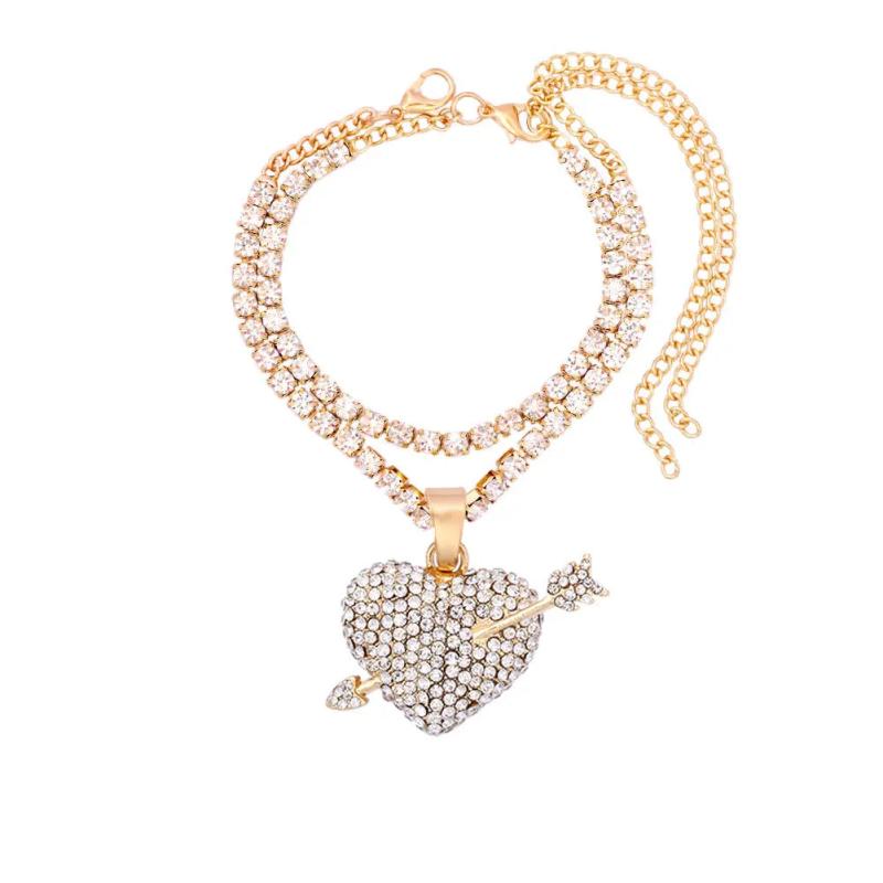 2Pcs Love Heart Crystal Anklets for Women Bling Rhinestone Ankle Bracelet
