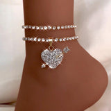 2Pcs Love Heart Crystal Anklets for Women Bling Rhinestone Ankle Bracelet