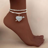 2Pcs Love Heart Crystal Anklets for Women Bling Rhinestone Ankle Bracelet