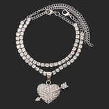 2Pcs Love Heart Crystal Anklets for Women Bling Rhinestone Ankle Bracelet