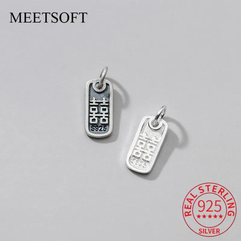 925 Sterling Silver Square Doubles Happiness Charms for DIY Necklace