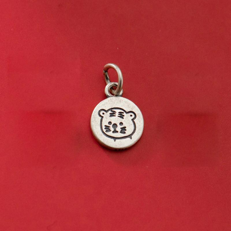 925 Silver 9.8MM Geometric Round Zodiac Tiger Pendant Charm DIY Drop