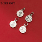 925 Silver 9.8MM Geometric Round Zodiac Tiger Pendant Charm DIY Drop