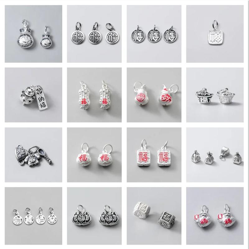 925 Sterling Silver Blessing Chinese Charms DIY Jewelry Accessory