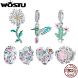 925 Silver Bird Charms Pendant Heart Beads Bracelet Necklace Jewelry