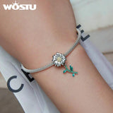 925 Silver Bird Charms Pendant Heart Beads Bracelet Necklace Jewelry