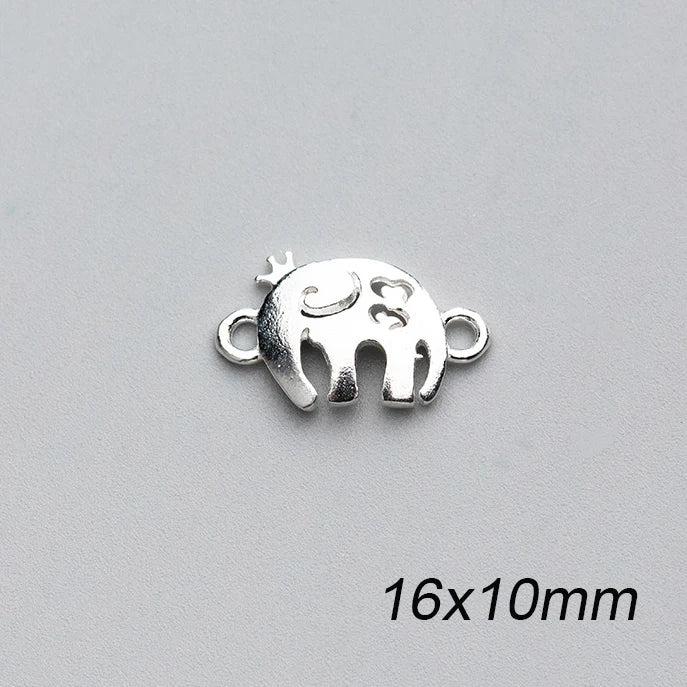 S925 Sterling Silver Elephant Double Holes Charms DIY Jewelry Accessory