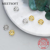 5pcs/lot 925 Sterling Silver Flower Charms Bead Caps DIY Jewelry Accessory