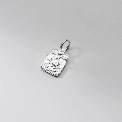 925 Sterling Silver Square Luck Cat Animals Charms DIY Jewelry Accessory