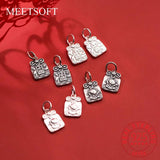 925 Sterling Silver Square Luck Cat Animals Charms DIY Jewelry Accessory