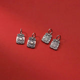 925 Sterling Silver Square Luck Cat Animals Charms DIY Jewelry Accessory