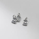 925 Sterling Silver Square Luck Cat Animals Charms DIY Jewelry Accessory