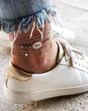 Multi-row Anklet with Metal Crescent Star and Opal Shell