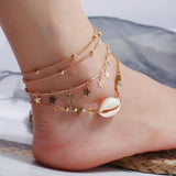 Multi-row Anklet with Metal Crescent Star and Opal Shell