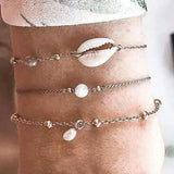 Multi-row Anklet with Metal Crescent Star and Opal Shell