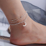 Multi-row Anklet with Metal Crescent Star and Opal Shell