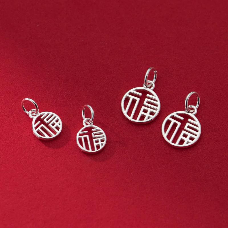 925 Silver Good Luck Hollow Round Card Charms Pendants