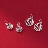 925 Silver Good Luck Hollow Round Card Charms Pendants
