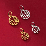 925 Silver Good Luck Hollow Round Card Charms Pendants