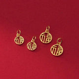 925 Silver Good Luck Hollow Round Card Charms Pendants