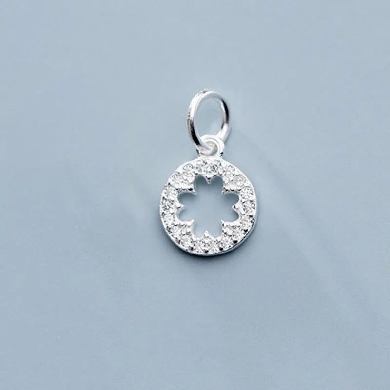 925 Silver Flower Zircon Charms for DIY Necklace Decoration