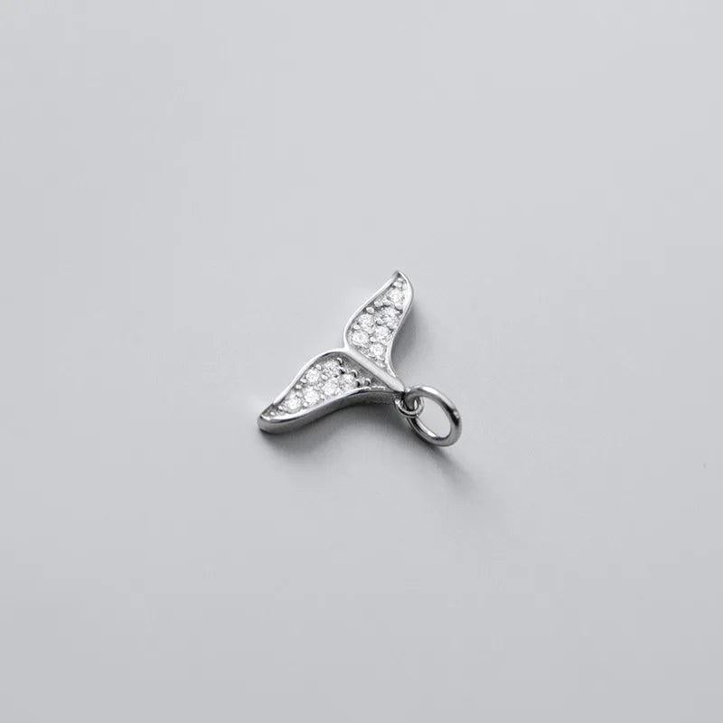 925 Silver Fish Tail Zircon Charms for DIY Necklace