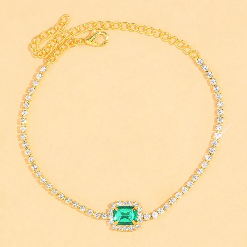 Boho Green Crystal Anklet Bracelet Foot Jewelry for Women Beach Chain Anklet