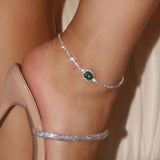 Boho Green Crystal Anklet Bracelet Foot Jewelry for Women Beach Chain Anklet