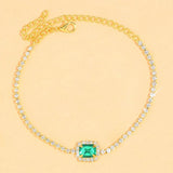Boho Green Crystal Anklet Bracelet Foot Jewelry for Women Beach Chain Anklet