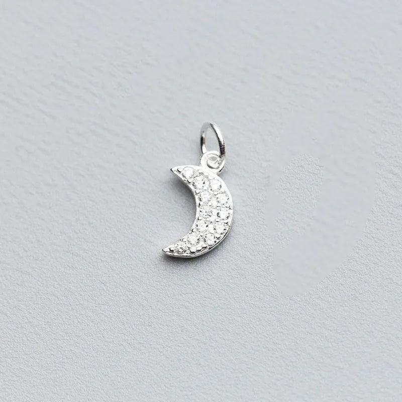 925 Silver Moon Zircon Charms Necklace DIY Jewelry Accessory