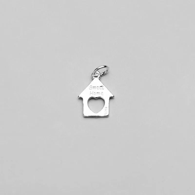 925 Silver House Hollow Heart Charms DIY Jewelry Necklace Decoration