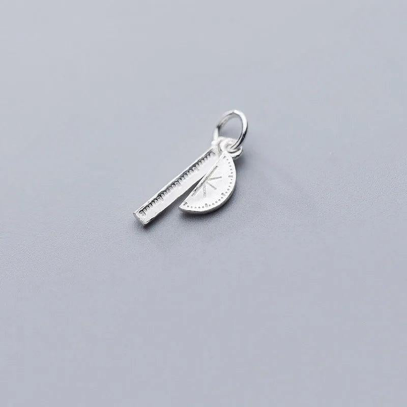 Sterling Silver Protractor & Ruler Dangle Charms for DIY Handcraft