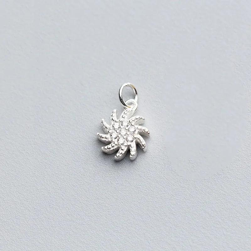 925 Silver Sun Flower Zircon Charm for Necklace