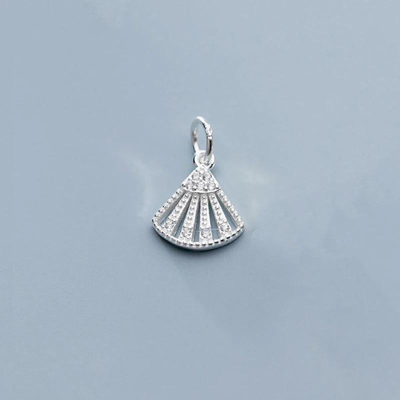 925 Sterling Silver Fan Zircon Dangle Charms DIY Jewelry Necklace Bracelet