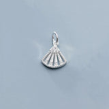 925 Sterling Silver Fan Zircon Dangle Charms DIY Jewelry Necklace Bracelet