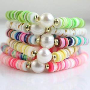 Beach Summer Bracelets Rainbow Heishi Chain Women Natural Pearl Polymer Clay