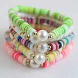 Beach Summer Bracelets Rainbow Heishi Chain Women Natural Pearl Polymer Clay
