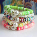 Beach Summer Bracelets Rainbow Heishi Chain Women Natural Pearl Polymer Clay