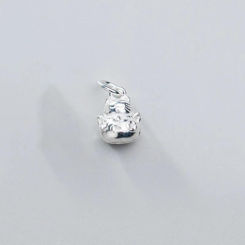 Silver Lucky Kitty Pendant Necklace Charm for DIY Jewelry Making