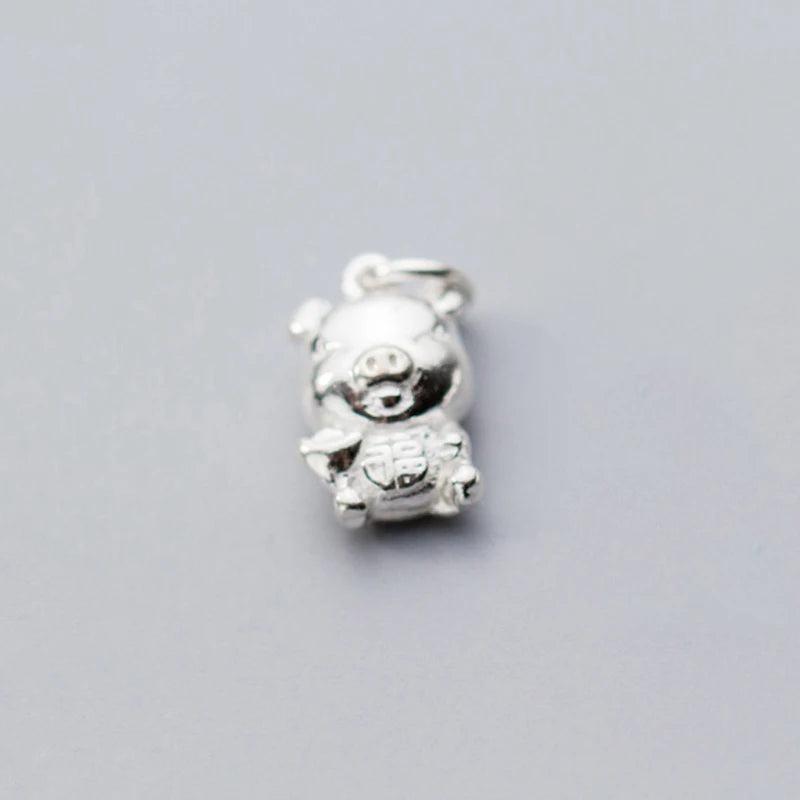 Silver Bicolor Lucky Pig Charms for DIY Necklace Making