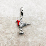 Red Robin Bird Dangle Charm 925 Sterling Silver Gift