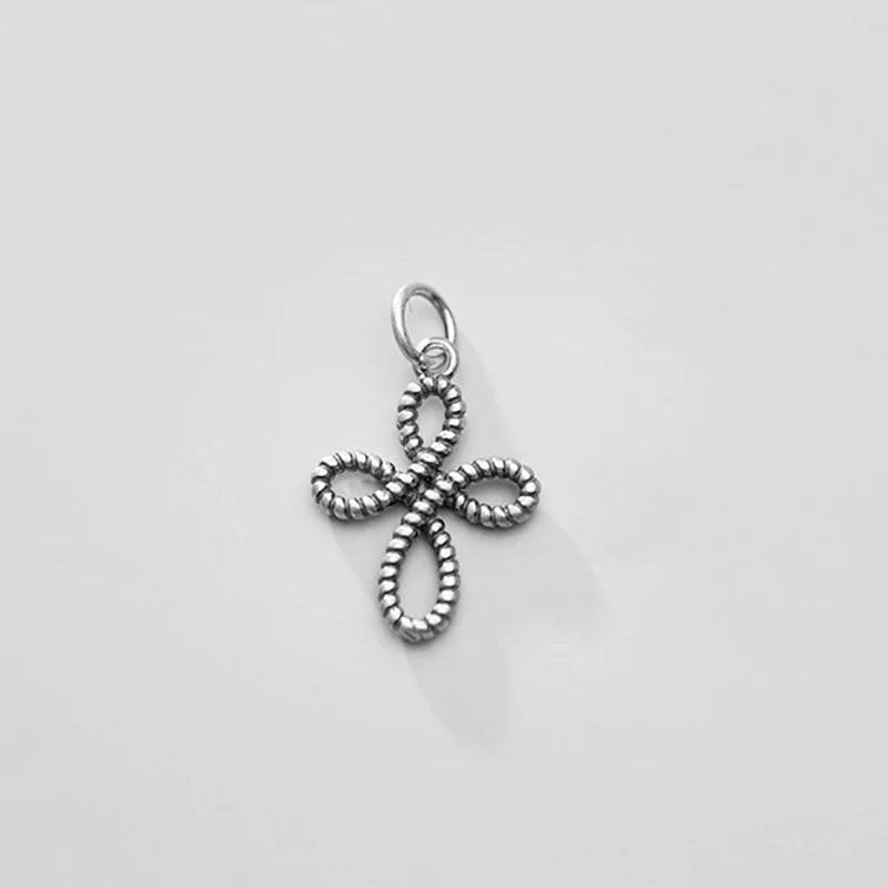 S925 Sterling Silver Retro Distressed Bowknot Charms DIY Hollow Pendant