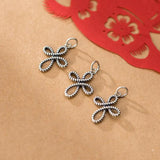 S925 Sterling Silver Retro Distressed Bowknot Charms DIY Hollow Pendant
