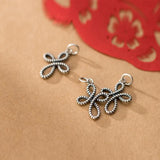 S925 Sterling Silver Retro Distressed Bowknot Charms DIY Hollow Pendant
