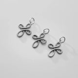 S925 Sterling Silver Retro Distressed Bowknot Charms DIY Hollow Pendant