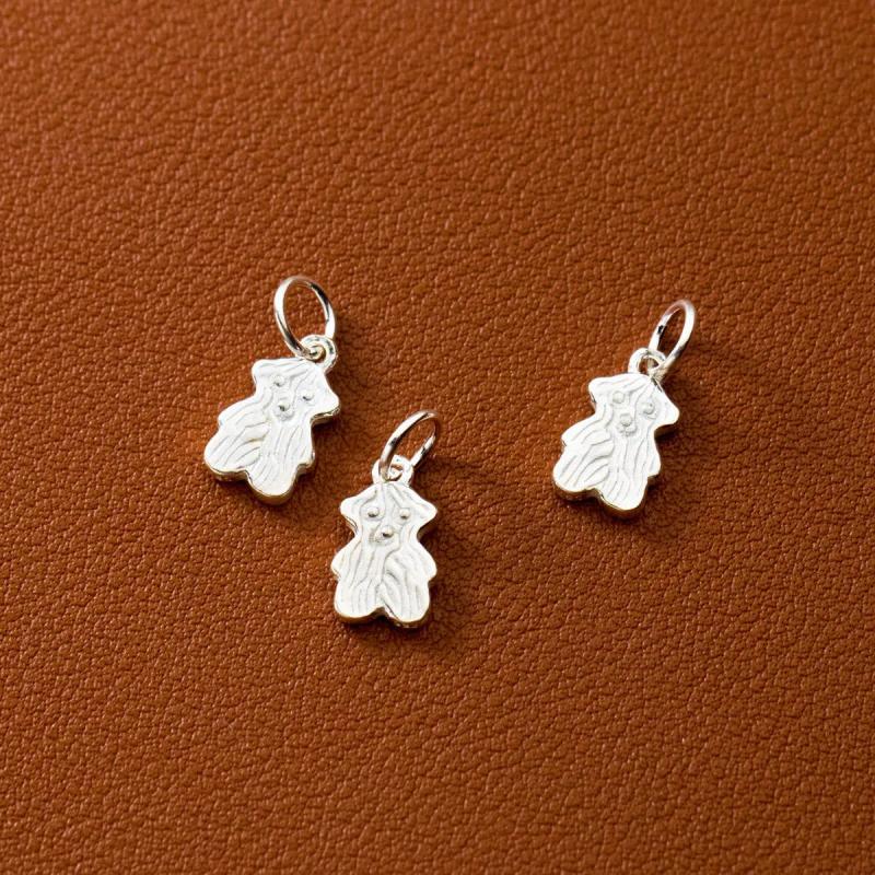 925 Silver Bear Charm Decoration Flat Circle Pendant DIY Necklace