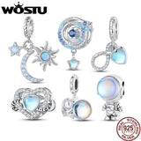 925 Silver Moonstone Charms Astronaut Moon Pendant DIY Jewelry Making