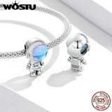 925 Silver Moonstone Charms Astronaut Moon Pendant DIY Jewelry Making