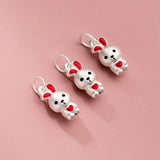 999 Pure Silver Rabbit Necklace Charm Red Ears Bunny Pendant DIY Jewelry
